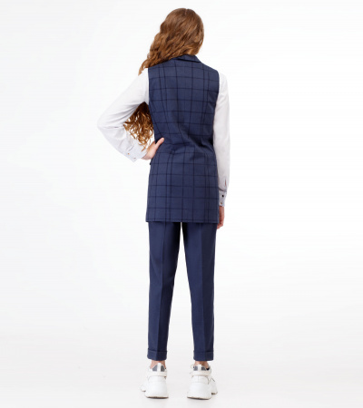 Модная удлиненная жилетка в клетку с карманами Panda Kids ПА-248737А синий - фото 6