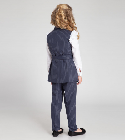 Жилет удлиненный из полосатой вискозной ткани с поясом Panda Kids ПА-257837С синий - фото 2