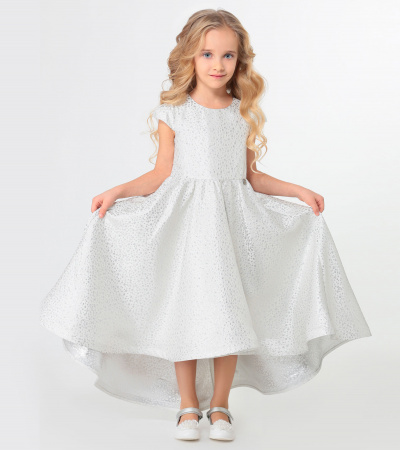 Платье красивое из хлопковой ткани с декоративным рукавом Panda Kids ПА-259480 серебряный - фото 1