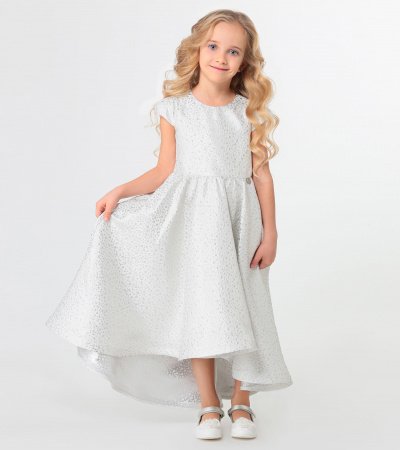 Платье красивое из хлопковой ткани с декоративным рукавом Panda Kids ПА-259480 серебряный - фото 4
