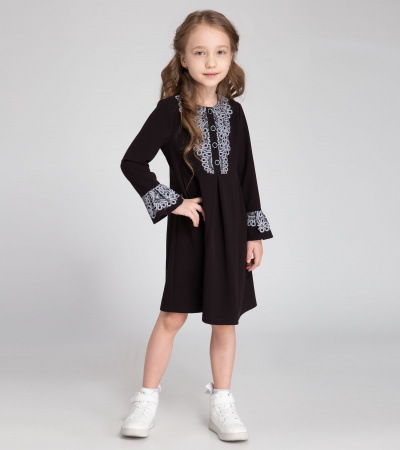Стильное платье свободного кроя с складками для девочки Panda Kids ПА-255480 черный - фото 1
