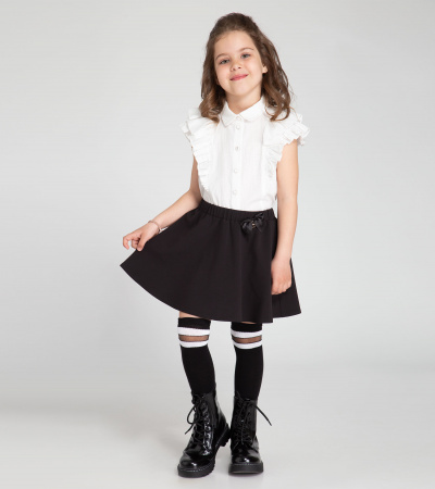 Блузка из хлопка с рюшами и рельефными швами Panda Kids ПА-256340 белый - фото 1