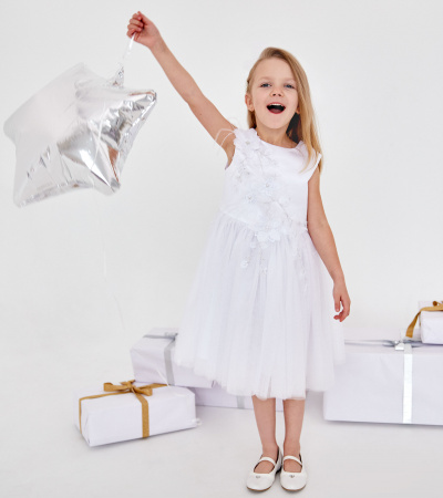 Платья разнообразные из хлопковой ткани с жемчужной отделкой Panda Kids ПА-260880 белый - фото 1