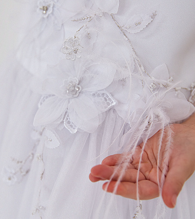 Платья разнообразные из хлопковой ткани с жемчужной отделкой Panda Kids ПА-260880 белый - фото 3