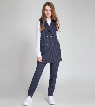 Жилет удлиненный из вискозной ткани для девочки Panda Kids ПА-257037CA синий - фото 1