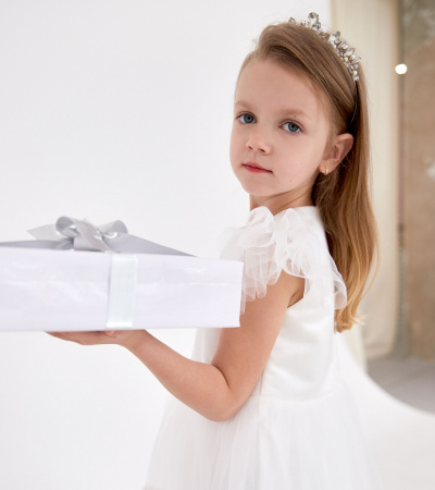 Платья разнообразные из хлопковой ткани с жемчужной отделкой Panda Kids ПА-260880 белый - фото 2