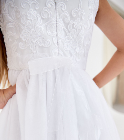 Платье из легкой ткани с разными длинами и украшением Panda Kids ПА-260883 белый - фото 2