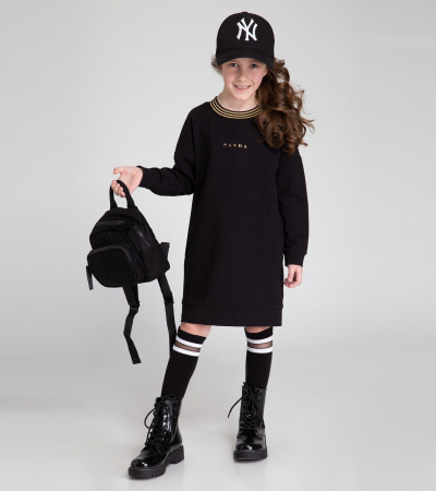 Платье прямое с карманами и принтом для девочки Panda Kids ПА-254080 черный - фото 4