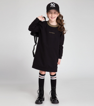 Платье прямое с карманами и принтом для девочки Panda Kids ПА-254080 черный - фото 5