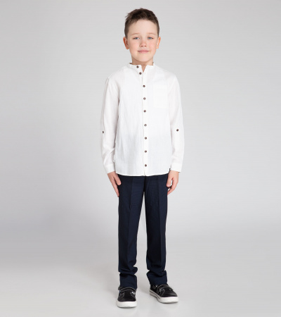 Рубашка хлопковая на пуговицах с воротником-стойкой Panda Kids ПА-254240 белый - фото 9