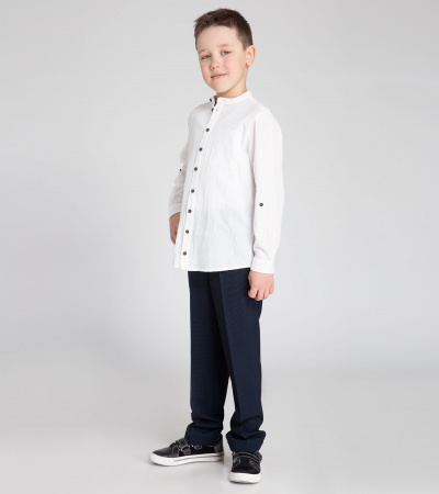 Рубашка хлопковая на пуговицах с воротником-стойкой Panda Kids ПА-254240 белый - фото 8