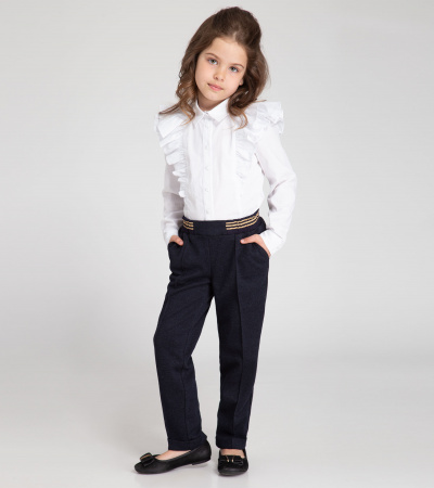 Брюки из трикотажа с декоративными защипами для девочки Panda Kids ПА-254760 синий - фото 3