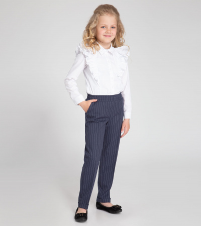 Модные брюки из вискозной ткани с широким поясом Panda Kids ПА-256960С синий - фото 4