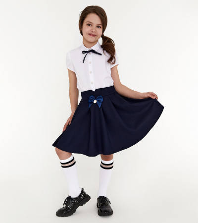 Блузка с кружевом и стойкой для девочек Panda Kids ПА-262240 белый - фото 1