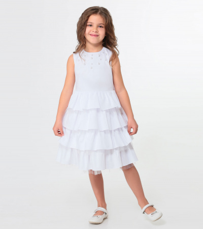 Платье нарядное из хлопковой ткани с декоративным поясом Panda Kids ПА-259380 белый - фото 3