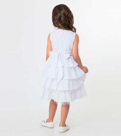 Платье нарядное из хлопковой ткани с декоративным поясом Panda Kids ПА-259380 белый - фото 4