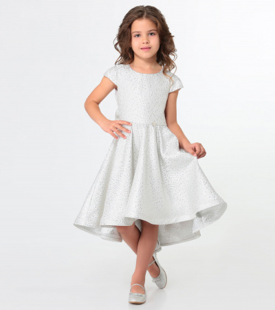 Платье красивое из хлопковой ткани с декоративным рукавом Panda Kids ПА-259480 серебряный - фото 9