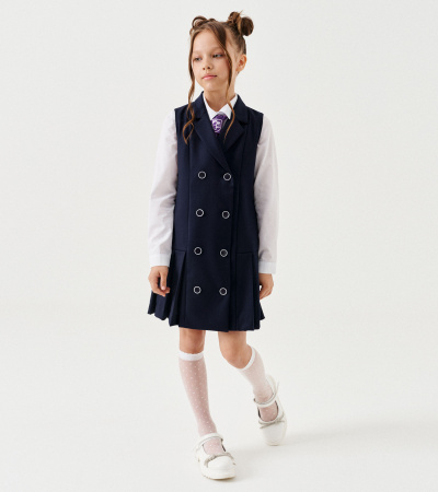 Деловой школьный сарафан из поливискозной ткани Panda Kids ПА-263780 синий - фото 1