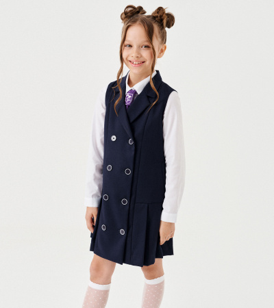 Деловой школьный сарафан из поливискозной ткани Panda Kids ПА-263780 синий - фото 2