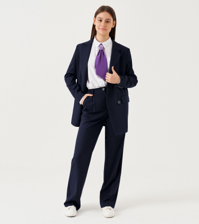 Полуприлегающий жакет для девочки из поливискозной ткани Panda Kids ПА-264431 синий - фото 4