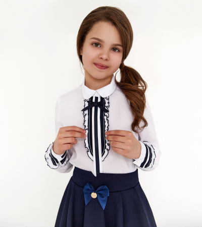 Блузка для девочек с рюшами и воротником Panda Kids ПА-262140 белый - фото 5