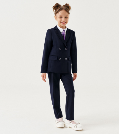 Жакет для девочки из поливискозной ткани с прорезными карманами Panda Kids ПА-264430 синий - фото 8