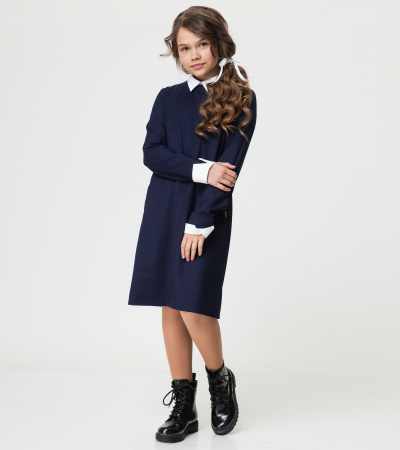 круглогоднее платье с длинным рукавом и классическим кройом Panda Kids ПА-306880B синий - фото 2