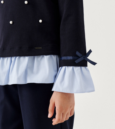 Джемпер из трикотажа с воротником и бусинками Panda Kids ПА-323540 синий - фото 3