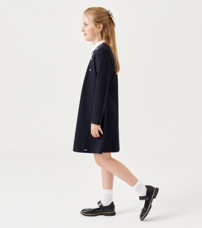 Платье из хлопкового трикотажа с воротничком и бусинками Panda Kids ПА-323780 синий - фото 4