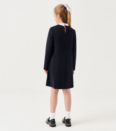 Платье из хлопкового трикотажа с воротничком и бусинками Panda Kids ПА-323780 синий - фото 2