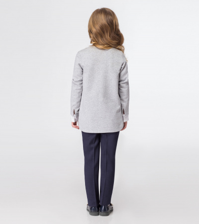 Джемпер для девочки из трикотажа с вставкой из сорочечной ткани Panda Kids ПА-324640 серо-белый - фото 2