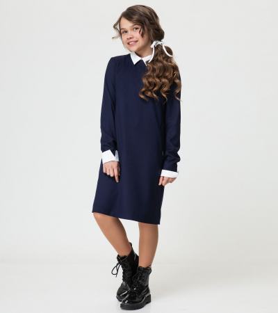 круглогоднее платье с длинным рукавом и классическим кройом Panda Kids ПА-306880B синий - фото 4