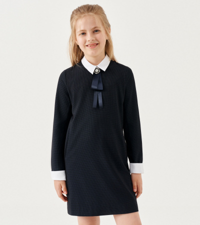 Клетчатое платье с съемным воротником и манжетами Panda Kids ПА-341680 синий - фото 1