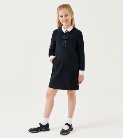 Клетчатое платье с съемным воротником и манжетами Panda Kids ПА-341680 синий - фото 6