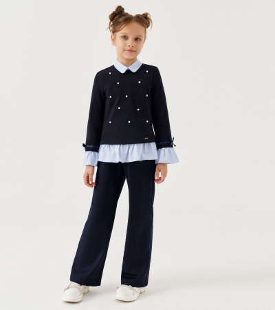 Джемпер из трикотажа с воротником и бусинками Panda Kids ПА-323540 синий - фото 5