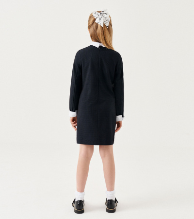 Клетчатое платье с съемным воротником и манжетами Panda Kids ПА-341680 синий - фото 2