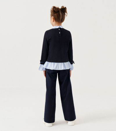 Джемпер из трикотажа с воротником и бусинками Panda Kids ПА-323540 синий - фото 8