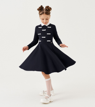 Платье для девочки с воротничком и бантиками Panda Kids ПА-324180 синий - фото 5