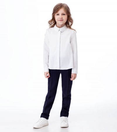 Стильная хлопковая блузка с рюшами и декоративными вставками Panda Kids ПА-346040 белый - фото 4