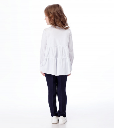 Стильная хлопковая блузка с рюшами и декоративными вставками Panda Kids ПА-346040 белый - фото 6