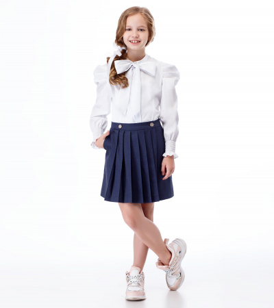 Нарядная хлопковая блузка с объемными рукавами и бантом Panda Kids ПА-346340 белый - фото 5