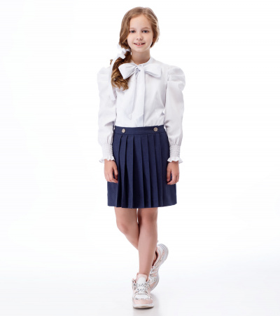 Нарядная хлопковая блузка с объемными рукавами и бантом Panda Kids ПА-346340 белый - фото 4