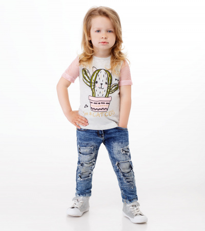 Круглогодичный трикотажный джемпер свободного кроя для повседневной носки Panda Kids ПА-487540 бело-розовый - фото 1