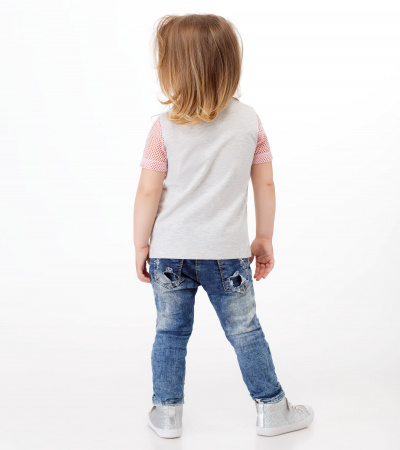 Круглогодичный трикотажный джемпер свободного кроя для повседневной носки Panda Kids ПА-487540 бело-розовый - фото 4