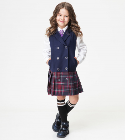 Круглогодичный сарафан с воротником и подрезами Panda Kids ПА-332283B синий - фото 3