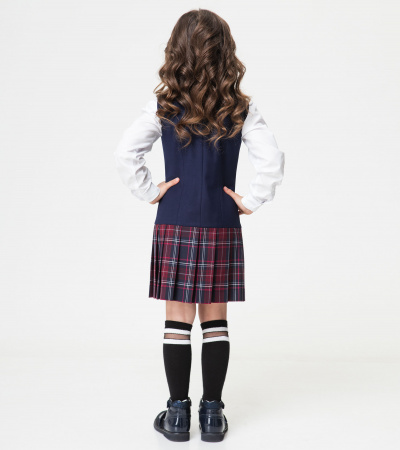 Круглогодичный сарафан с воротником и подрезами Panda Kids ПА-332283B синий - фото 4