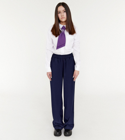 Круглогодичные брюки из экомеха с высокой посадкой и свободным кроем Panda Kids ПА-361862A синий - фото 2