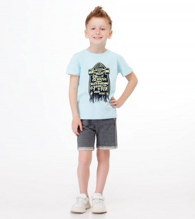 Круглогодичный трикотажный джемпер с разрезами и стойкой горловиной Panda Kids ПА-487740 бирюзовый - фото 2