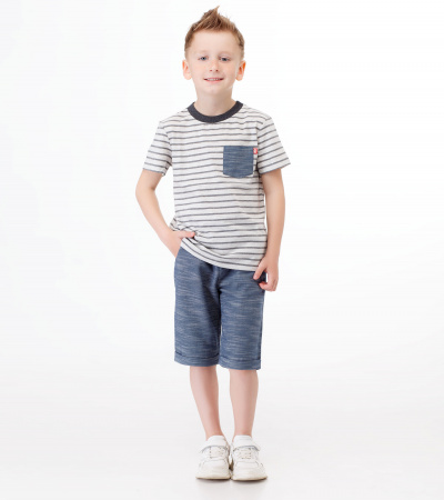 Круглогодичный трикотажный джемпер с втачными рукавами и разрезами Panda Kids ПА-487940 бело-синий - фото 2