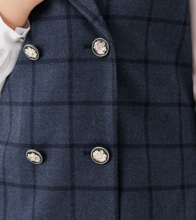 Стильный двубортный сарафан в клетку с подкладкой Panda Kids ПА-334880 синий - фото 5